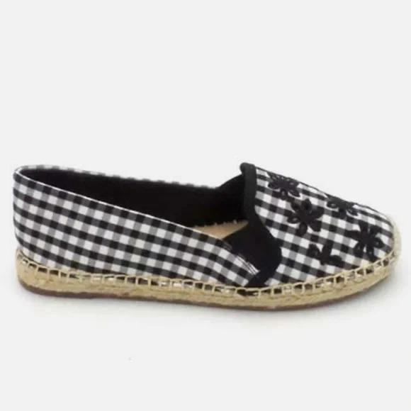 Isaac Mizrahi Live! Gingham Espadrilles Eyelet Embroidery Black Shoes AUTHENTIC - Picture 6 of 9